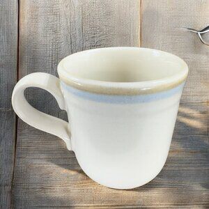 Noritake Stoneware Polar Coffee Mug Cup Tan With Blue Line 1970s Ceramic Mug Cup